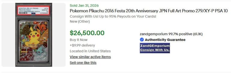Pokémon-Karten-Top-Verkäufe-Höchstpreise-Februar-2026-Pikachu-279-XY-P-20th-Battle-Festa-Promo-Japan-PSA-10