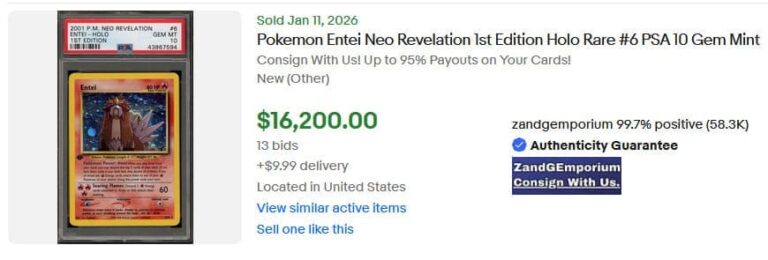 Pokémon-Karten-Top-Verkäufe-Höchstpreise-Januar-2026-Entei-6-Neo-Revelation-PSA-10-Englisch