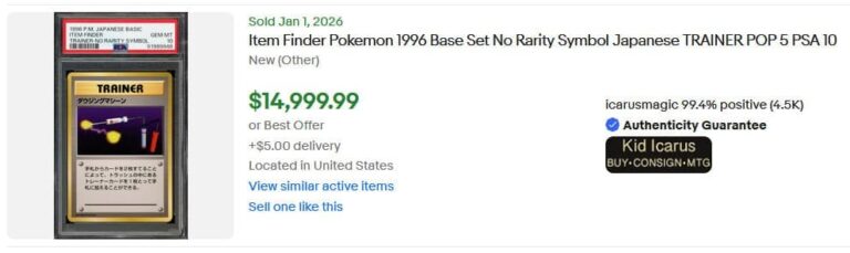 Pokémon-Karten-Top-Verkäufe-Höchstpreise-Januar-2026-Item-Finder-Detektor-Japanese-Base-Set-No-Rarity-PSA-10