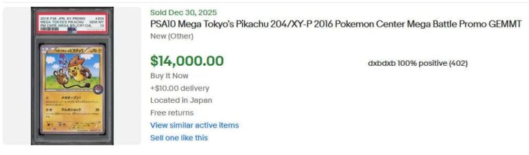 Pokémon-Karten-Top-Verkäufe-Höchstpreise-Januar-2026-Mega-Tokyos-Pikachu-204-XY-P-Promo-PSA-10