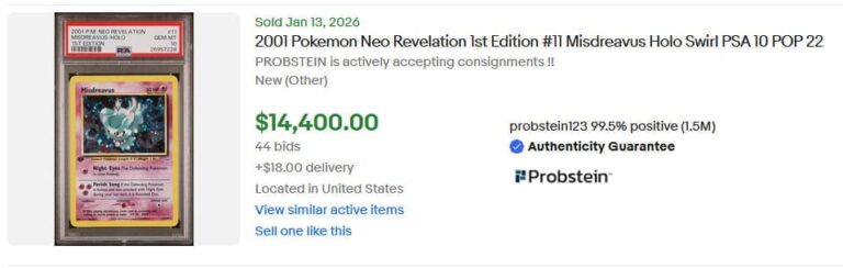 Pokémon-Karten-Top-Verkäufe-Höchstpreise-Januar-2026-Misdreavus-Traunfugil-11-Neo-Revelation-PSA-10-Englisch