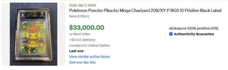 Pokémon-Karten-Top-Verkäufe-Höchstpreise-Januar-2026-Poncho-Pikachu-Mega-Charizard-208-XY-P-BGS-10-Black-Label