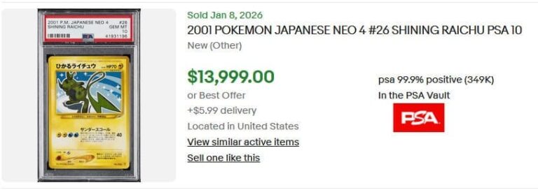 Pokémon-Karten-Top-Verkäufe-Höchstpreise-Januar-2026-Shining-Schimmerndes-Raichu-026-Neo-4-Pokémon-Karte-Japan-PSA-10