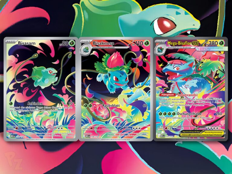 Pokemon-Karten-Verbundene-Illustrationen-Bisasam-Bisaknosp-Mega-Bisaflor-ex-Mega-Entwicklung-TCG-Sammelkartenspiel
