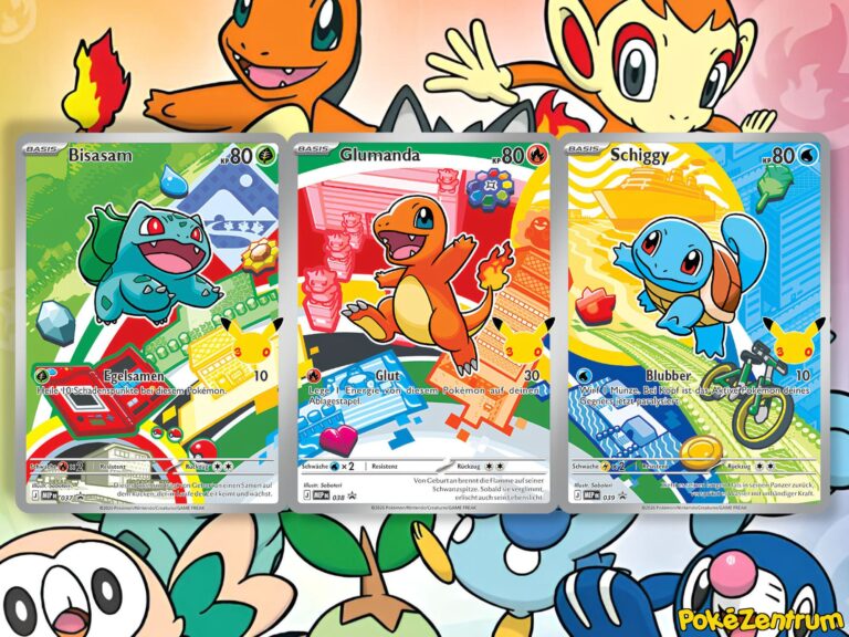 Pokemon-Karten-Verbundene-Illustrationen-Bisasam-Glumanda-Schiggy-30.Jubiläum-30th-Anniversary-Promo-TCG-Sammelkartenspiel