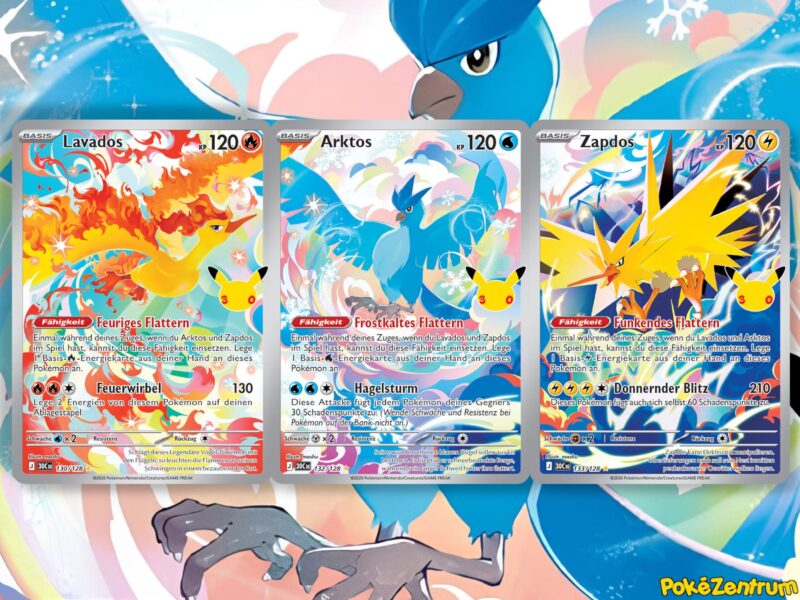 Pokemon-Karten-Verbundene-Illustrationen-Lavados-Arktos-Zapdos-30-Jahre-30th-Celebration-TCG-Sammelkartenspiel