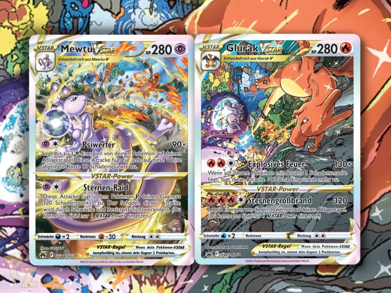 Pokemon-Karten-Verbundene-Illustrationen-Mewtu-Glurak-VSTAR-TCG-Sammelkartenspiel