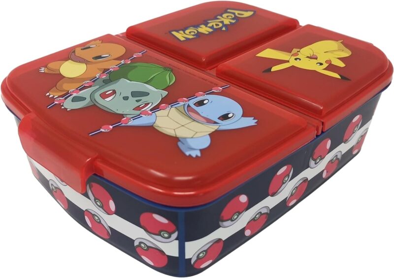 Pokémon-Lunchbox-Brotdose-Rot-Pikachu-Glumanda-Schiggy-Bisasam