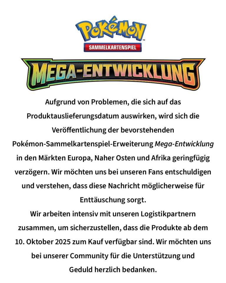 Pokémon-Mega-Entwicklungs-Set-Erweiterung-Release-Veröffentlichung-verschoben-Statement