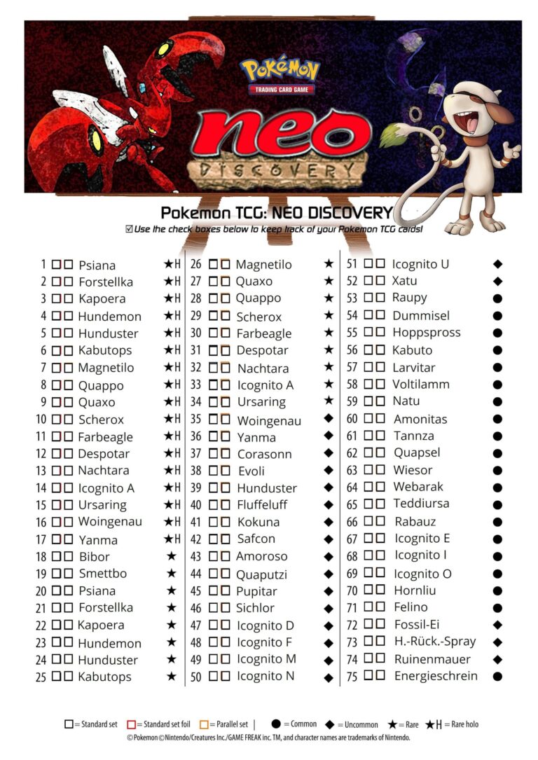 Pokémon-Neo-Entdeckung-Discovery-Kartenliste-Checkliste