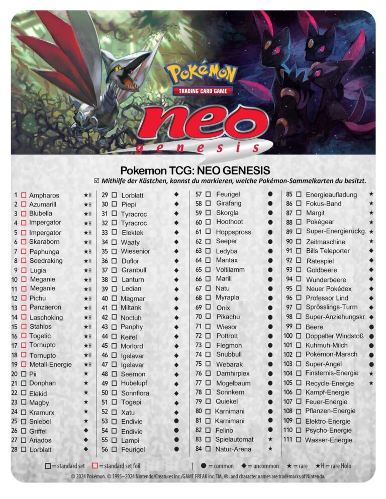 Pokémon-Neo-Genesis-Kartenliste