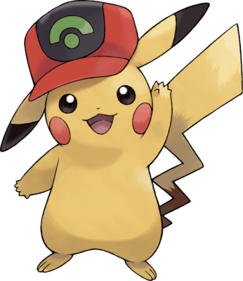 Das Pokemon Pikachu mit einer Cap auf dem Kopf