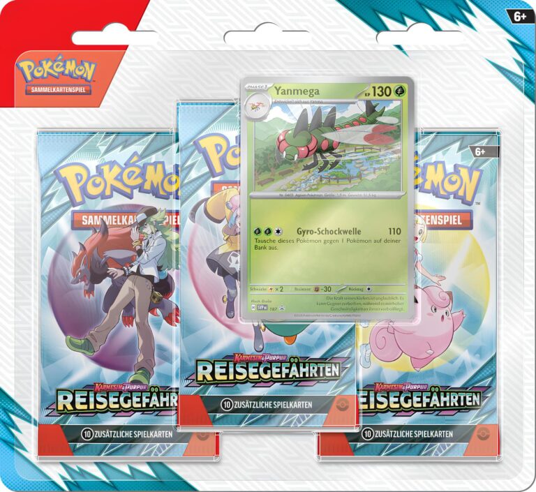 Pokémon-Reisegefährten-3-Pack-Booster-Blister-Yanmega-TCG-Sammekartenspiel-Karmesin-Purpur-2025-Deutsch
