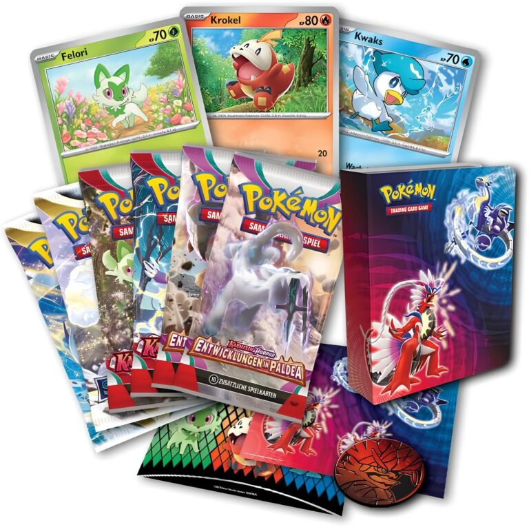Pokémon-Sammelkoffer-Schulanfang-2023-Koraidon-Miraidon-Felori-Krokel-Kwaks-Inhalt