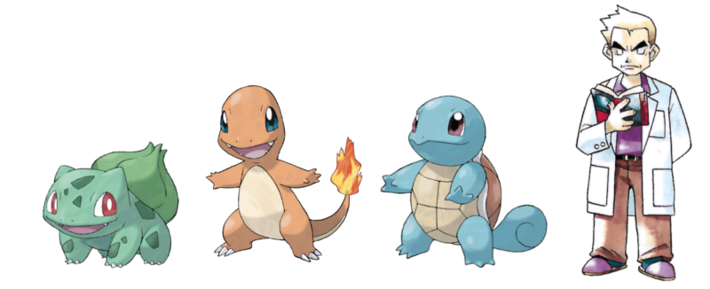 Pokémon-Spiele-Rot-und-Blau-Starter-Pokémon-Bisasam-Glumanda-Schiggy