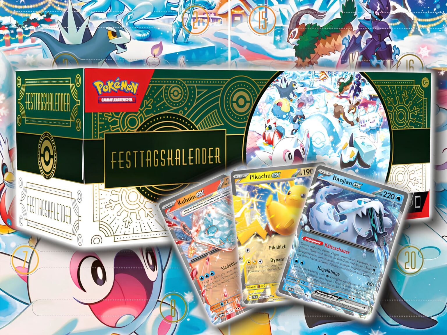 Pokémon TCG Weihnachtskalender – Mit 8 Glanzkarten, 5 Boostern & Mehr