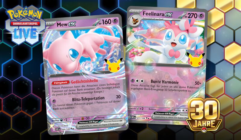 Pokemon-TCG-Sammelkartenspiel-Live-kostenlose-Decks-30-Jahre-30th-Celebration-Mew-ex-Feelinara-ex