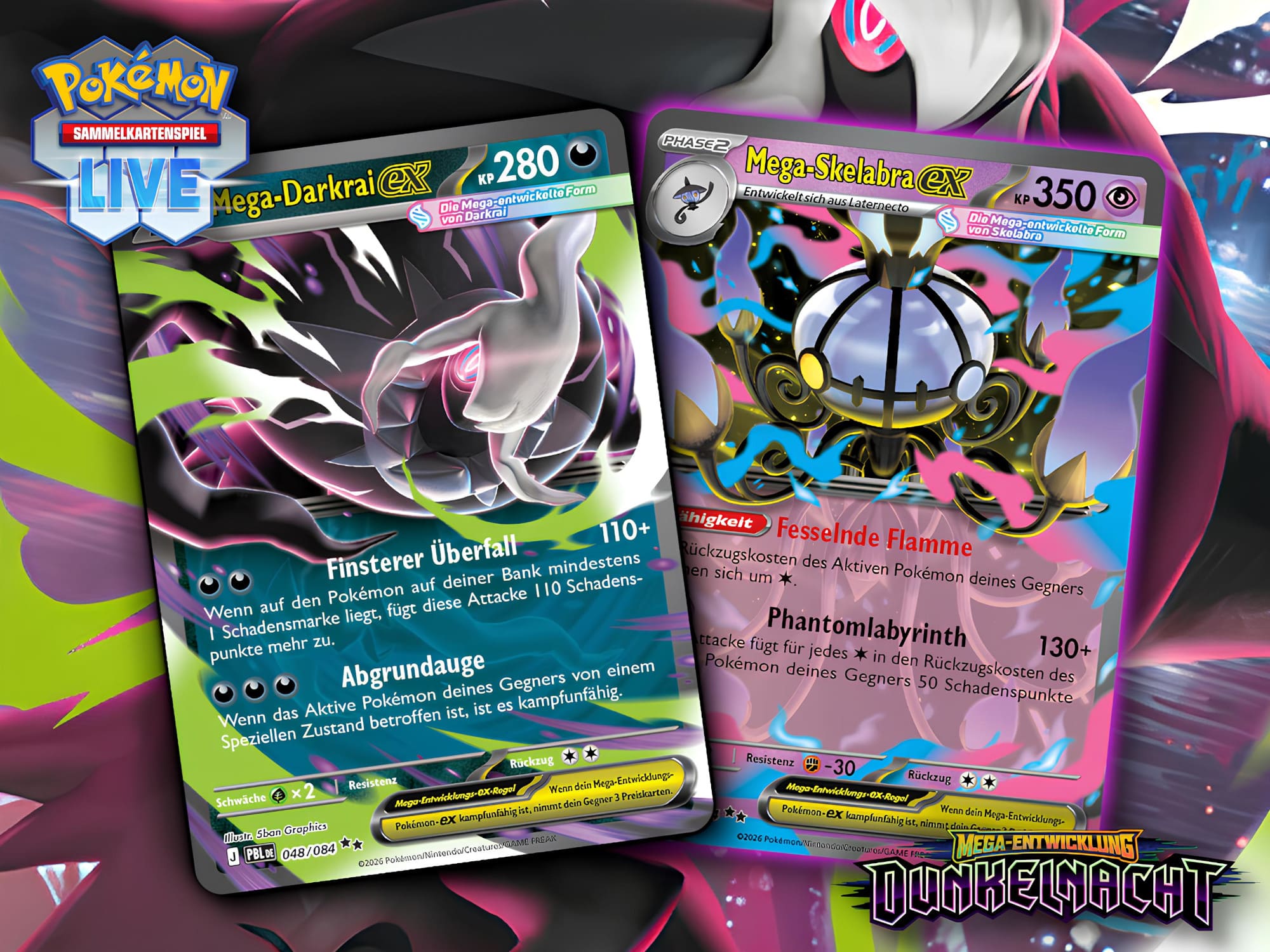 Pokemon-TCG-Sammelkartenspiel-Live-kostenlose-Decks-Dunkelnacht-Mega-Darkrai-ex-Skelabra-ex