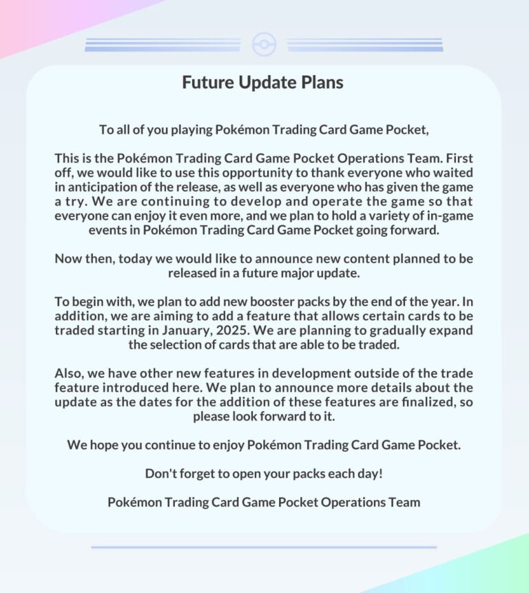 Pokémon-TCG-Sammelkartenspiel-Pocket-Entwickler-Brief