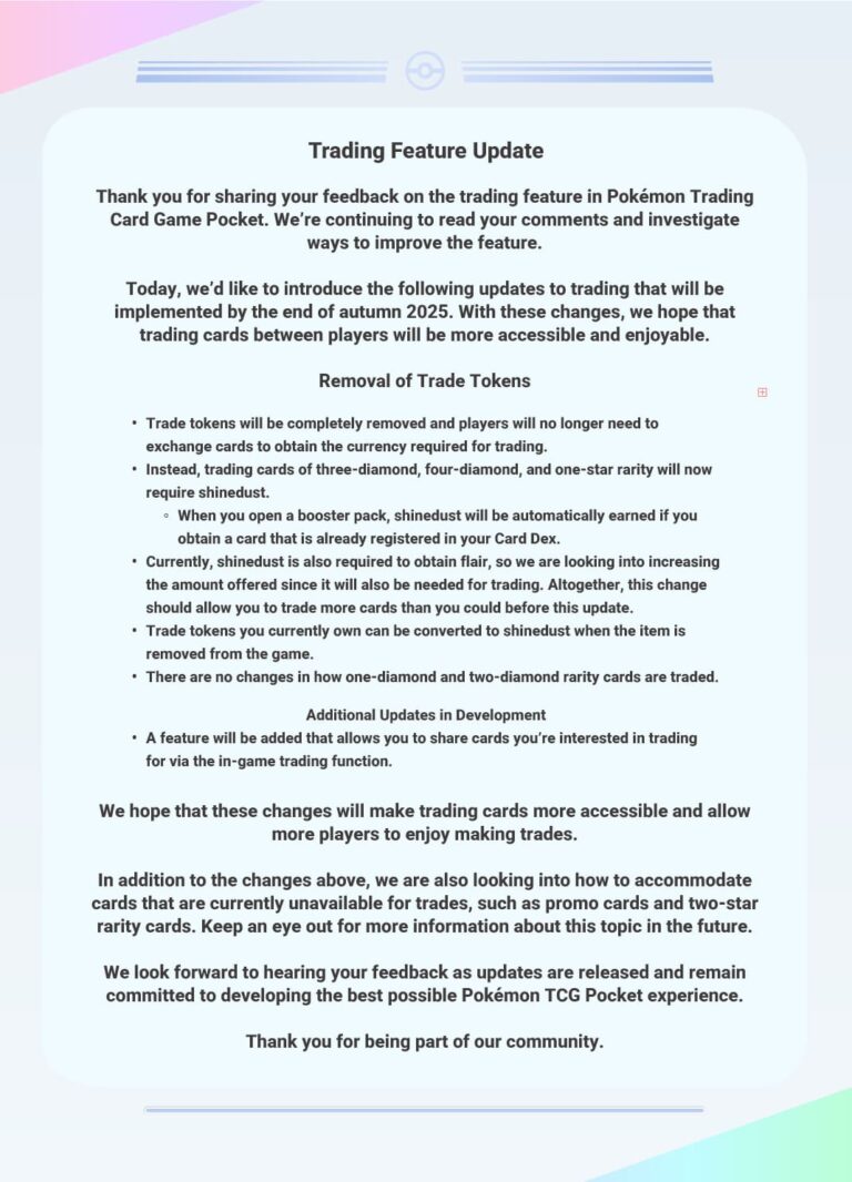 Pokémon-TCG-Sammelkartenspiel-Pocket-Verbesserung-Tauschfunktion-Tausch-Marken-Kartentausch-Ankündigung