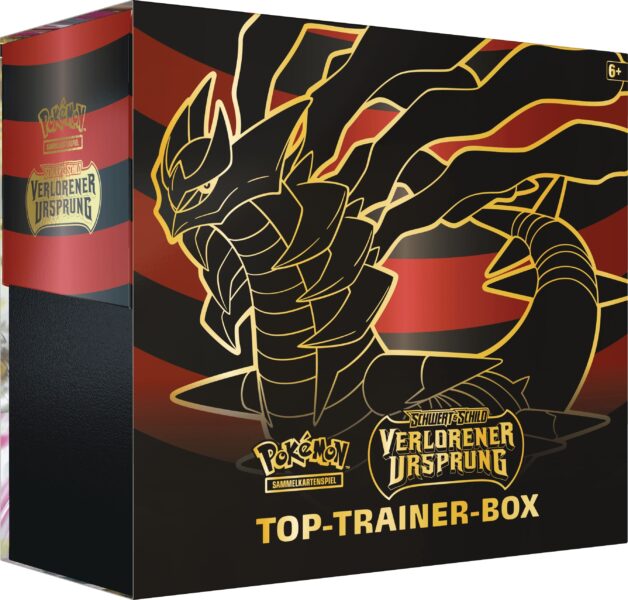Eine Pokemon Top Trainer Box aus dem Set Verlorener Ursprung