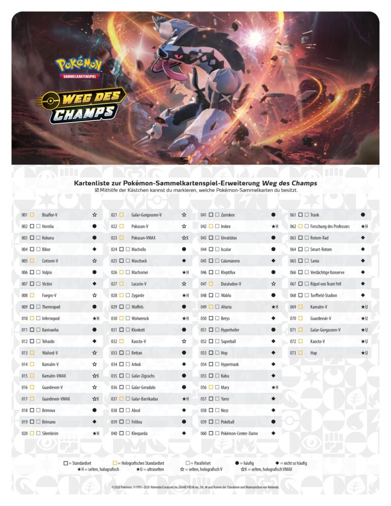 Weg_des_Champs_Kartenliste_Pokémon