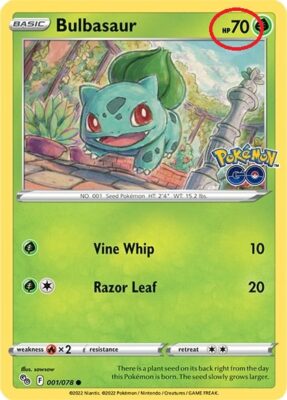 Eine Bulbasaur Pokemon Karte aus dem Set Pokemon GO mit der Nummer 001