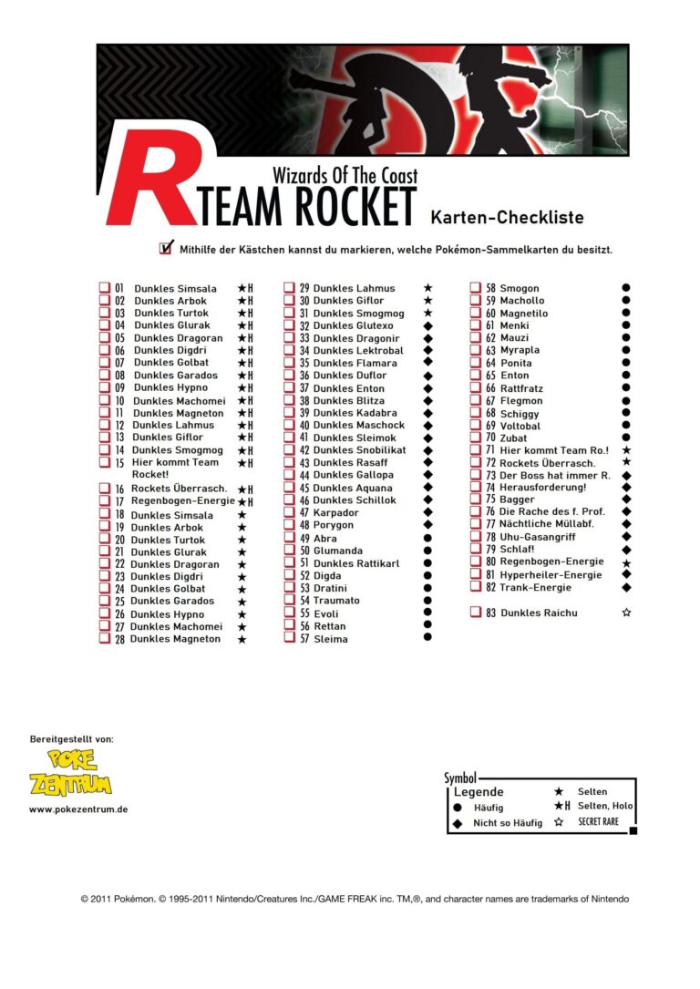 Pokémon_Team Rocket_Kartenliste_Checkliste_Deutsch