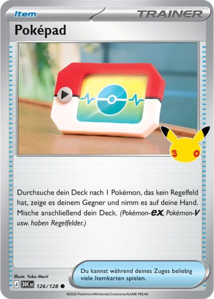 Poképad-126-128-30C-30-Jahre-Jubiläum-30th-Celebration-Pokémon-Karte-Deutsch