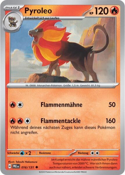 Pyroleo-016-131-Prismatische-Entwicklungen-Pokémon-Karte-Deutsch-Karmesin-Purpur-TCG-Sammelkartenspiel