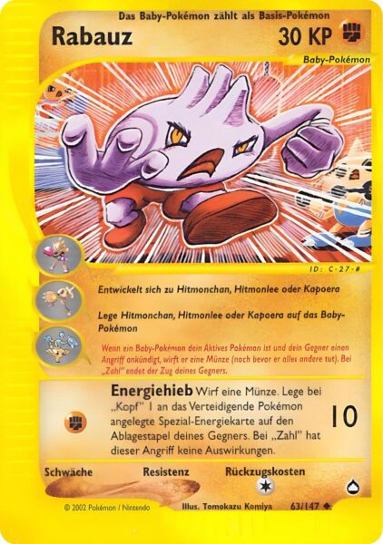 Rabauz-63-147-Aquapolis-Baby-Pokémon-Karte-Deutsch-TCG-Sammelkartenspiel