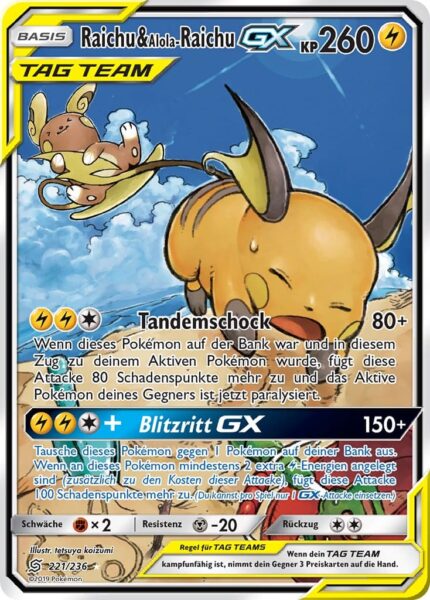 Raichu-Alola-Raichu-GX_TAG-TEAM_221-236_Bund-der-Gleichgesinnten_Pokemon-Karte