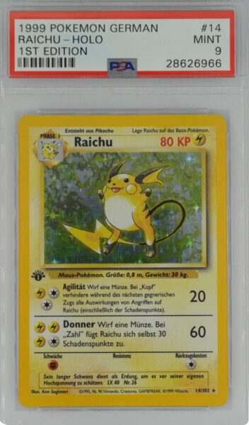 Raichu_14-102_Base-Basis-Set_1st-Edition_Pokémon-Karte_PSA-9