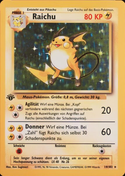 Raichu_Base-Basis-Set_1st-Edition_14-102_Pokémon-Karte