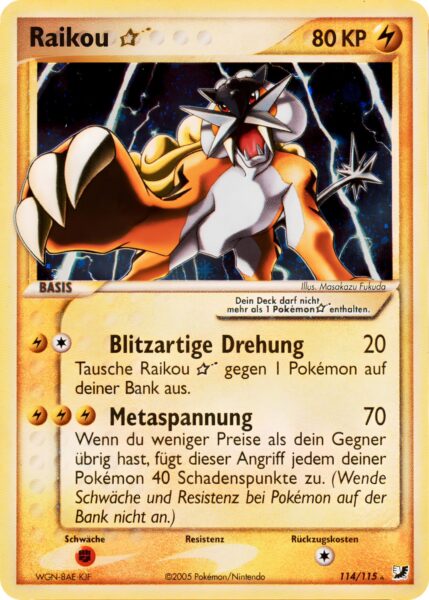 Raikou-Goldstar-114-115-EX-Verborgene-Mächte-Unseen-Forces-Holo-Pokémon-Karte-Deutsch