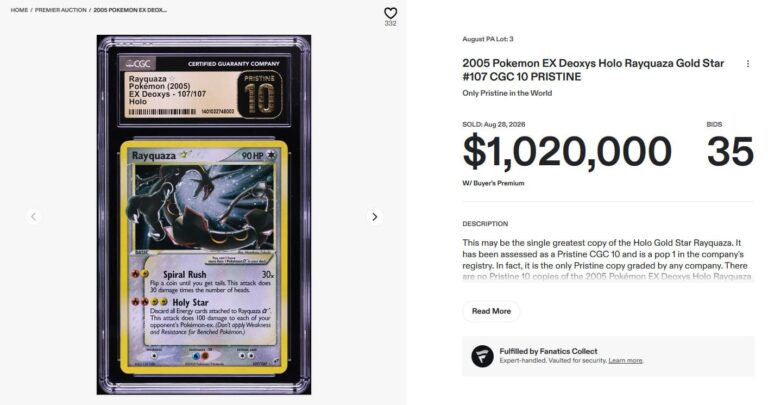Rayquaza-Goldstar-107-EX-Deoxys-CGC-Pristine-10-Pokémon-Karte-Wert-Preis-1-Million-US-Dollar