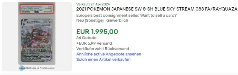 Rayquaza-VMAX-Pokémon-Karten-eBay-Verkäufe-Verkauf-April-2024