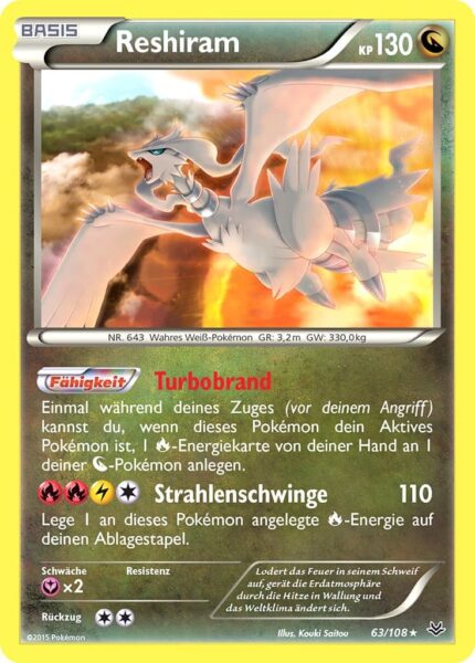 Reshiram-63-108-XY-Drachenleuchten-Pokémon-Karte-Deutsch-TCG-Sammelkartenspiel