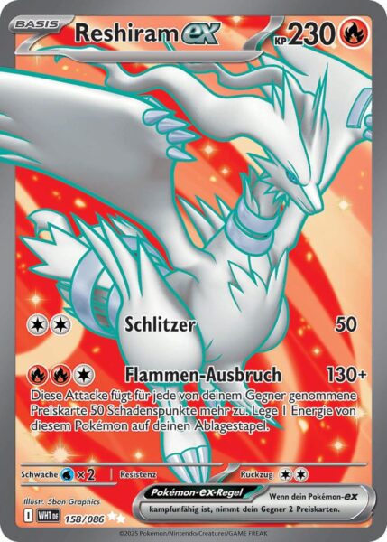 Reshiram-ex-158-086-WHT-DE-Weiße-Flammen-Full-Art-Pokémon-Karte-Karmesin-Purpur-Deutsch