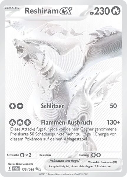 Reshiram-ex-173-086-WHT-DE-Weiße-Flammen-Black-White-Rare-Full-Art-Pokémon-Karte-Karmesin-Purpur-Deutsch