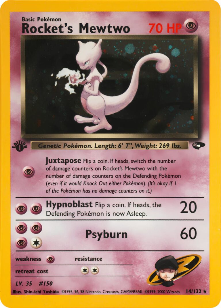 Rockets-Mewtwo-Mewtu-14-132-Gym-Challenge-Holo-1st-Edition-Pokémon-Karte-TCG-2000