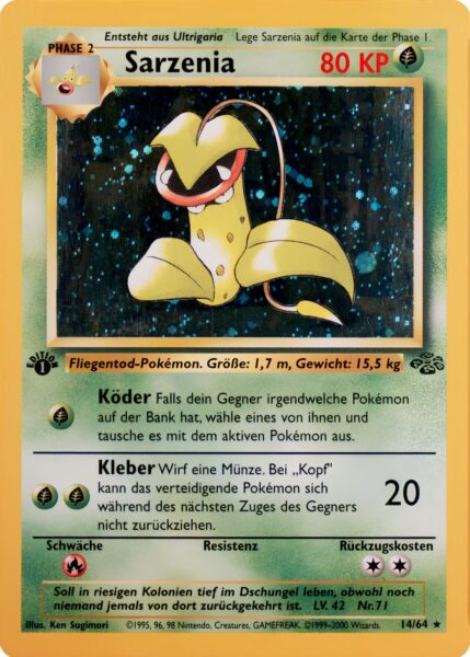 Sarzenia-14-64-1st-Edition-Dschungel-Pokémon-Karte-Deutsch