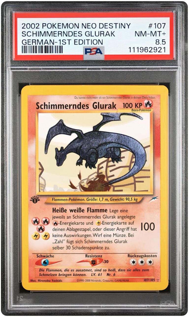 Schimmerndes-Glurak-107-105-Neo-Destiny-1st-Edition-PSA-8.5-Pokémon-Karte-Deutsch