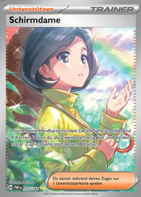 Schirmdame_PAR-DE-255-182_Paradox-Rift-Paradoxrift_Vollbild_Full-Art_Special-Illustration-Rare_Trainer_Pokémon-Karte_Karmesin-Purpur_Deutsch