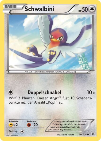 Schwalbini-70-108-XY-Drachenleuchten-Pokémon-Karte-Deutsch-TCG-Sammelkartenspiel