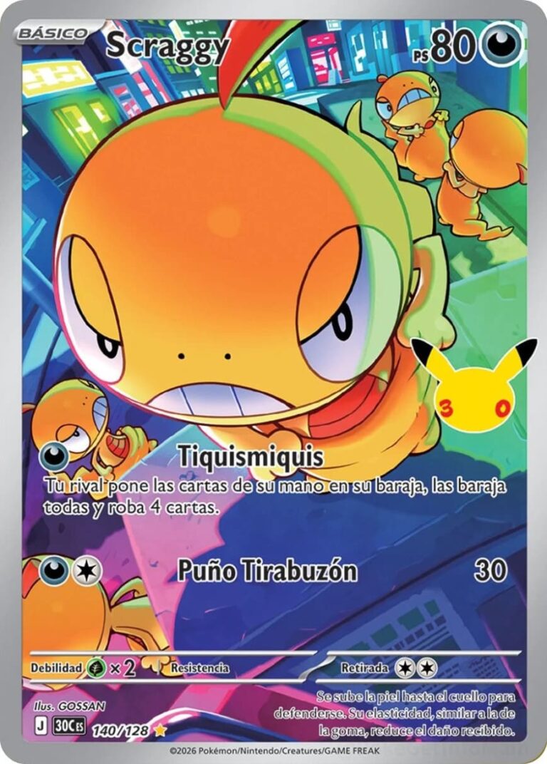 Scraggy-140-128-30C-30-Jahre-30th-Celebration-Illustration-Rare-Pokémon-Karte-Portugal