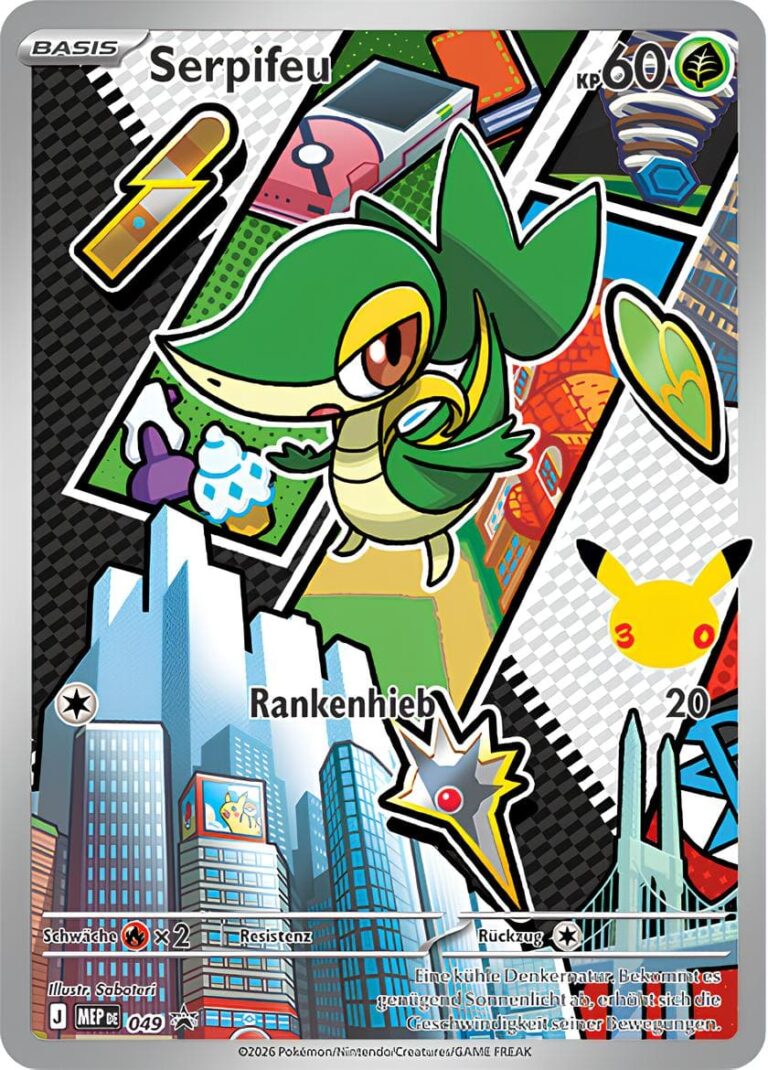 Serpifeu-MEP-049-Promo-Pokémon-Karte-30.-Jubiläum-30th-Anniversary-Erste-Partner-Kollektion-Serie-2