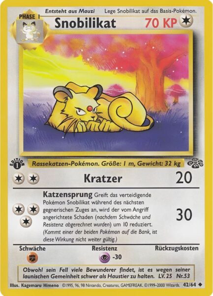 Snobilikat-42-64-Dschungel-1st-Edition-Pokemon-Karte-Deutsch-1999