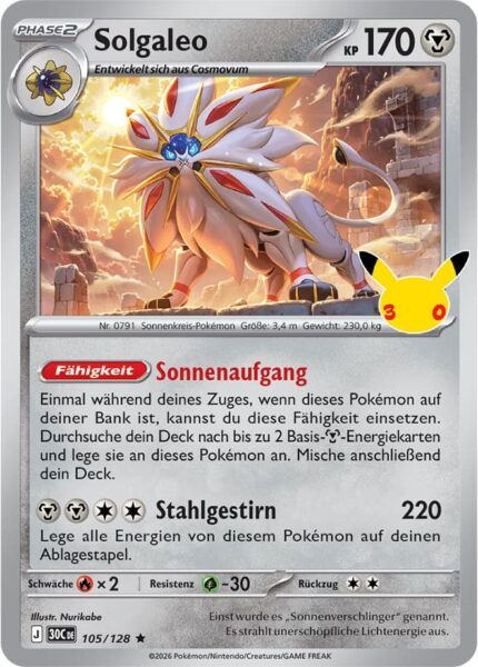 Solgaleo-105-128-30C-30-Jahre-Jubiläum-30th-Celebration-Pokémon-Karte-Deutsch
