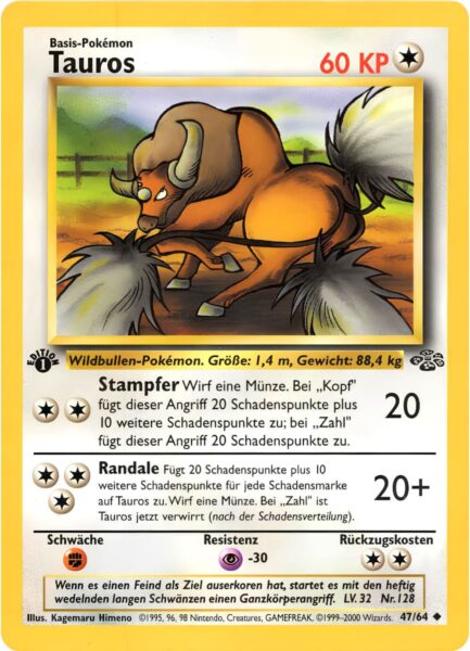 Tauros-47-64-Dschungel-1st-Edition-Pokemon-Karte-Deutsch-1999